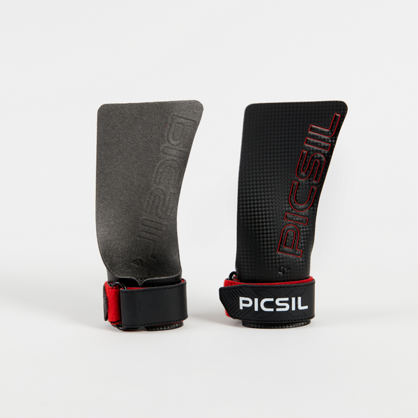 calleras sin agujeros de fibra de carbono Rx Grips para uso con magnesio color negro y rojo para crossfit